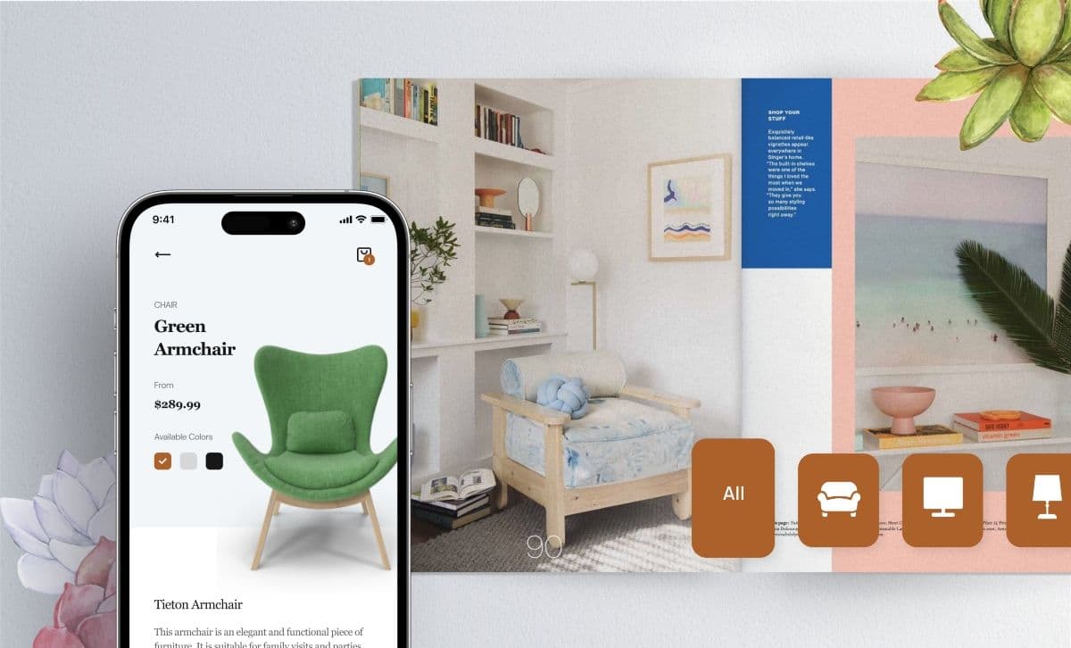 Domino contextual commerce example of article in the magazine and showcasing the product online